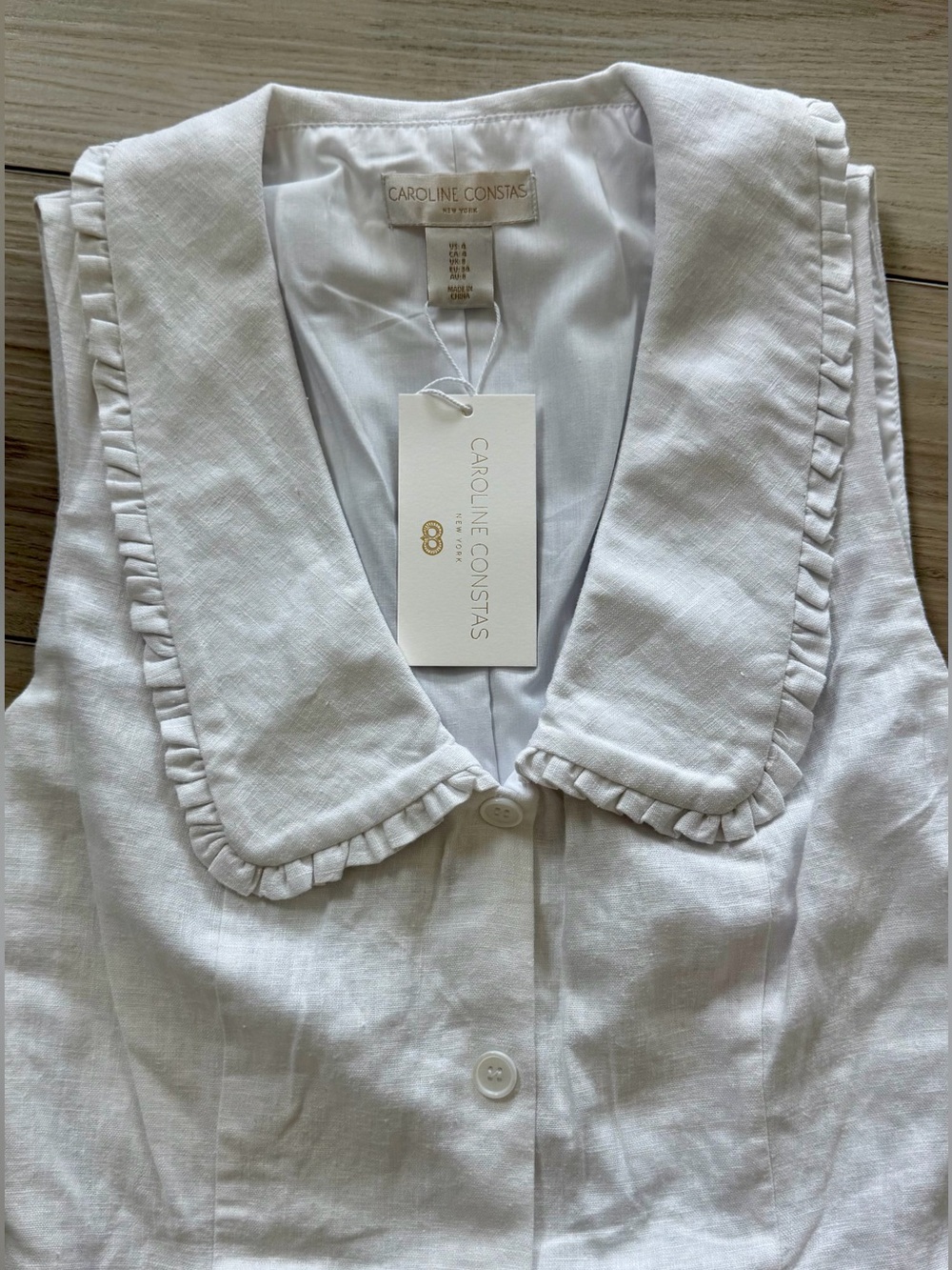 Caroline Constas White Ruffled-Collar Linen Mini Dress - Picture 2 of 4